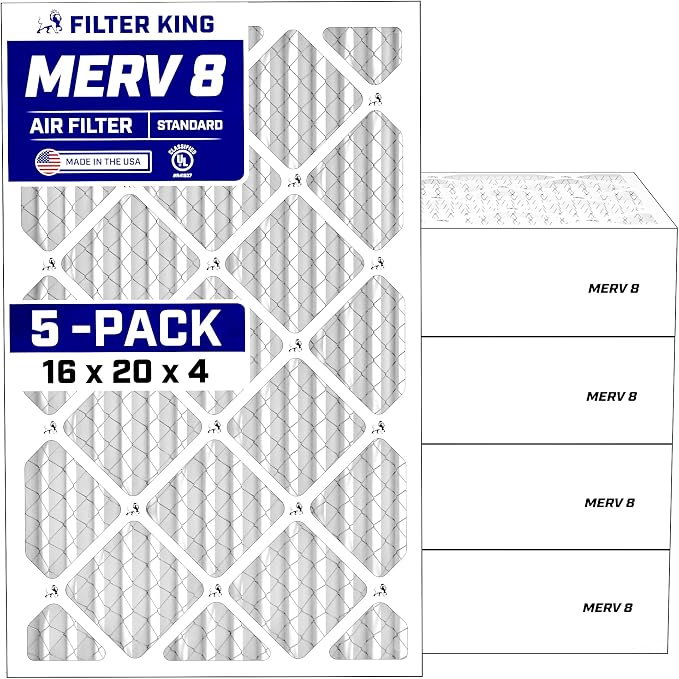 16x20x4 Air Filter (MERV 8) (5-Pack) Dust & Allergy Control AC Furnace Filters, MADE IN USA, HVAC, Pleated