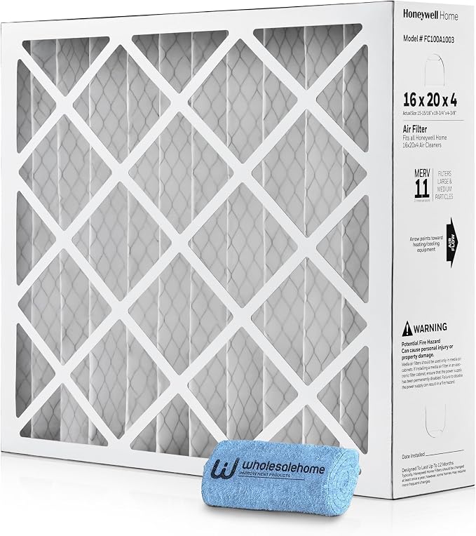 16x20x4 Air Filter Replacement MERV 11, FC100A1003 Pleated HVAC AC Furnace Filters with Cleaning Cloth, product image