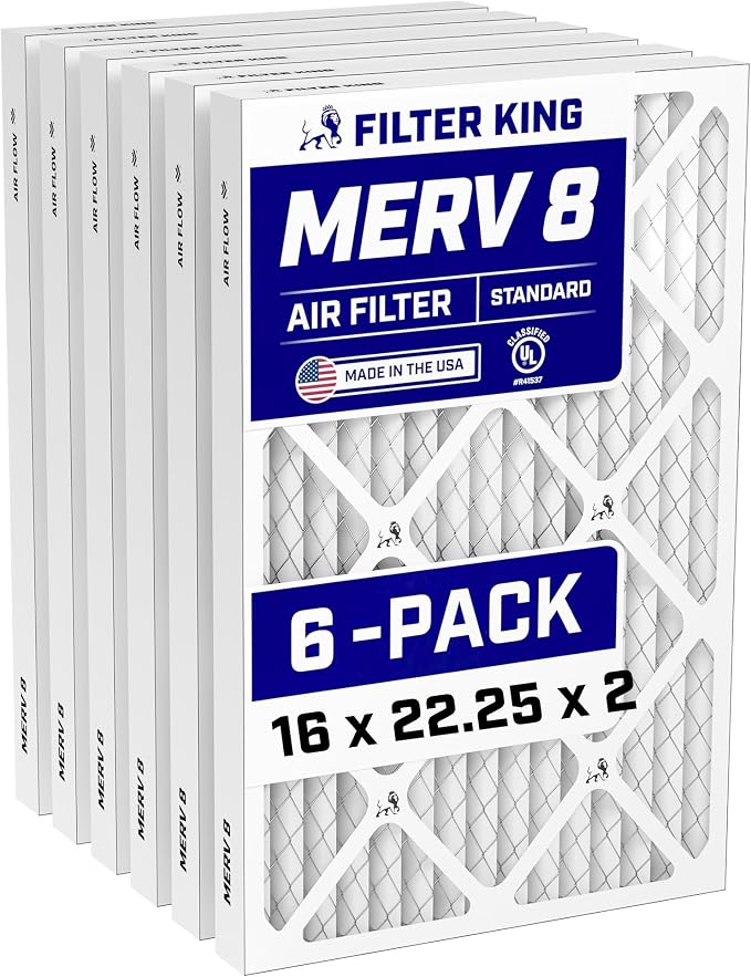 16x22.25x2 Air Filter (MERV 8) (6-Pack) Dust & Allergy Control AC Furnace Filters, MADE IN USA, HVAC, Pleated, Electrostatic