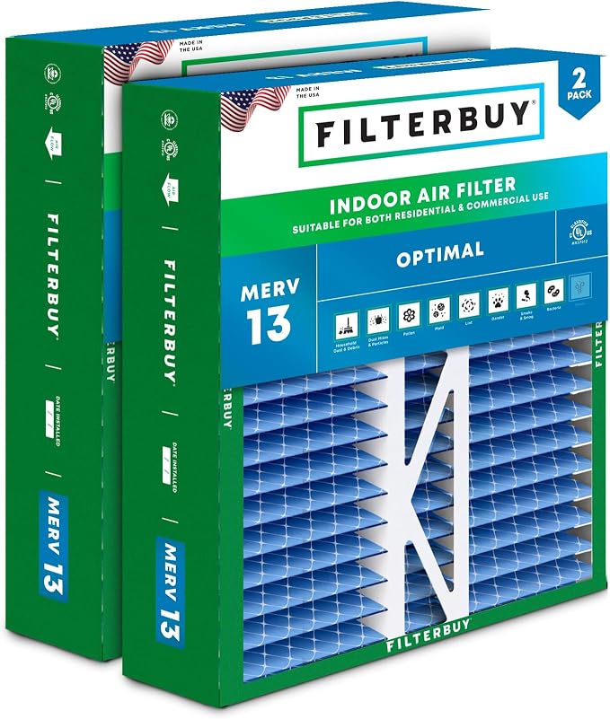 16x22x5 Air Filter MERV 13 Optimal Smoke & Allergy Defense (2-Pack), Pleated HVAC AC Furnace Filters for, Coleman