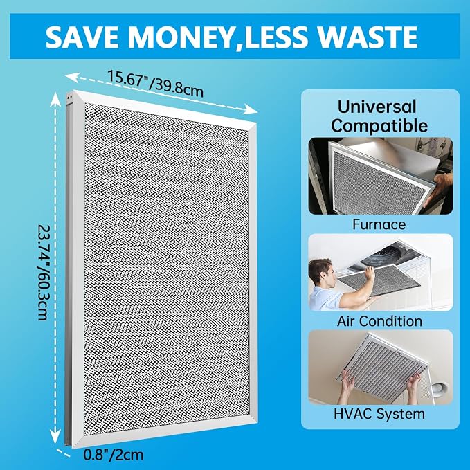 16x24x1 Air Filter HVAC AC Furnace Filter,MERV 8,Reusable Washable, Lasts a Lifetime,Permanent Air Filter,Breathe