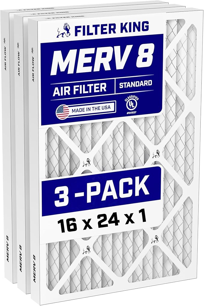 16x24x1 Air Filter (MERV 8) (3-Pack) Dust & Allergy Control AC Furnace Filters, MADE IN USA, HVAC, Pleated