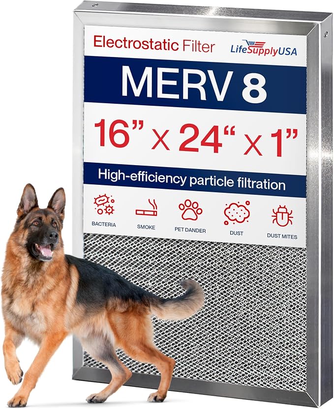 16x24x1 Electrostatic Air Filter, MERV 8, Washable, Reusable Furnace AC/HVAC Filter, Energy Saving, Easy to Clean, product