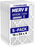 16x24x4 Air Filter (MERV 8) (5-Pack) Dust & Allergy Control AC Furnace Filters, MADE IN USA, HVAC, Pleated