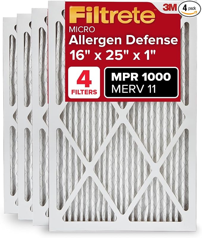 16x25x1 AC Furnace Air Filter, MERV 11, MPR 1000, Micro Allergen Defense, product image