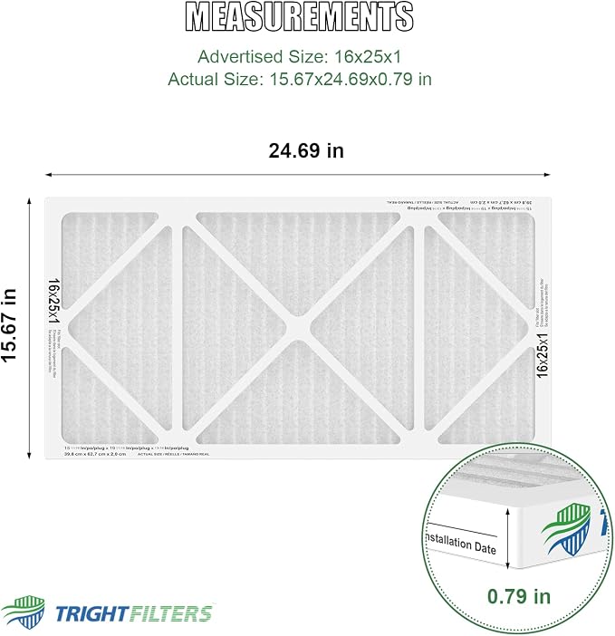 16x25x1 Air Filter 4 Pack, MERV 8 Pleated Dust Defense Air Filters Replacement Air Conditioner HVAC AC Furnace Filter