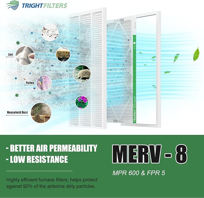 16x25x1 Air Filter 4 Pack, MERV 8 Pleated Dust Defense Air Filters Replacement Air Conditioner HVAC AC Furnace Filter