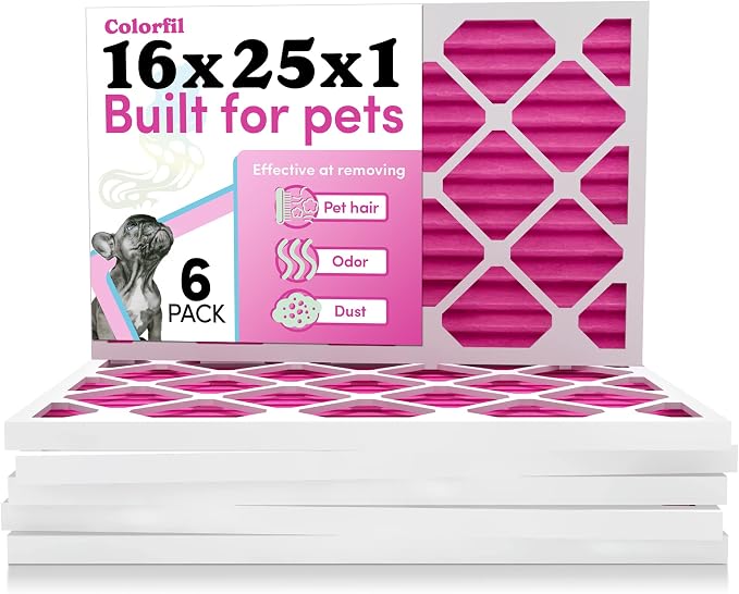 16x25x1 Air Filter (6-Pack) | Made in the USA | Color Changing | Remove Cat and Dog Odor | MERV 8 for Pet Hair