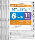 16x25x1 Air Filter MERV 11 6-Pack, Electrostatic Pleated AC Furnace Air Filter, Captures Dust, Smog & Pet Dander, Actual
