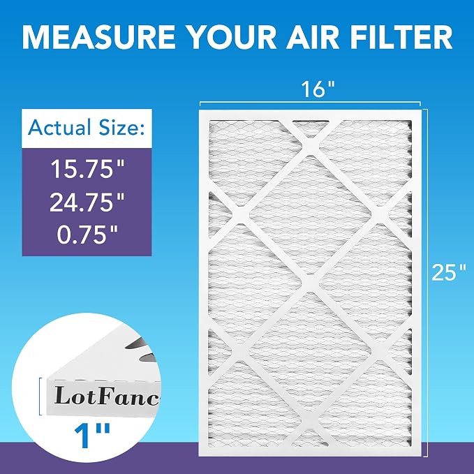 16x25x1 Air Filter MERV 11 6-Pack, Electrostatic Pleated AC Furnace Air Filter, Captures Dust, Smog & Pet Dander, Actual