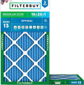 16x25x1 Air Filter MERV 13 Optimal Smoke & Allergy Defense (2-Pack), Electrostatic Pleated HVAC AC Furnace Filters