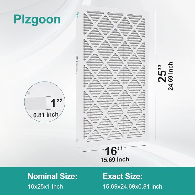 16x25x1 Air Filter MERV 8 MPR 600 (2 Pack) Pleated HVAC Furnace Filters for Home Air Conditioner AC Heating System (Exact