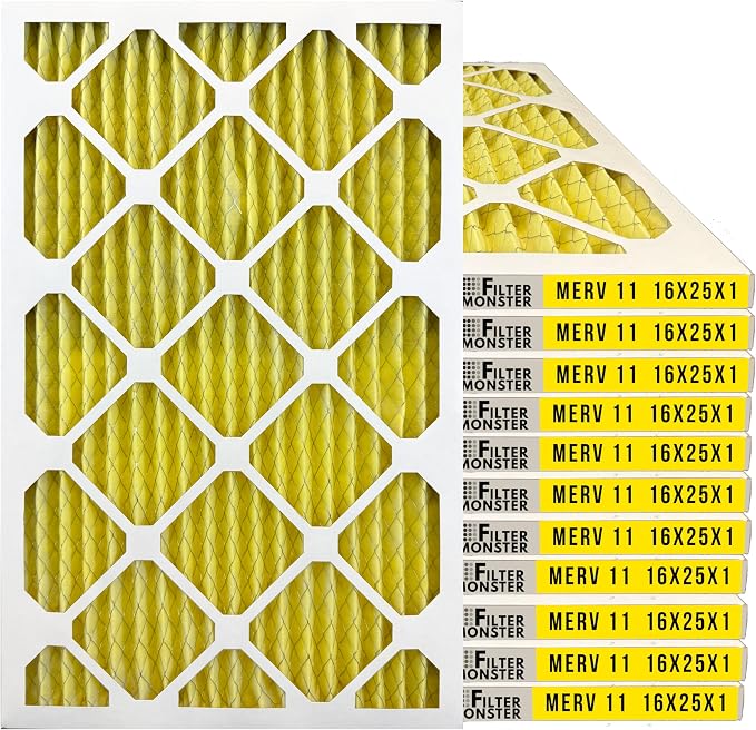 16x25x1 Enhanced Defense MERV 11 Pleated HVAC Air Conditioner Furnace Replacement Air Filter, 12-Pack (Actual Filter