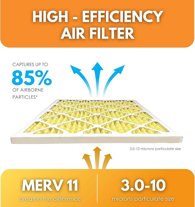 16x25x1 Enhanced Defense MERV 11 Pleated HVAC Air Conditioner Furnace Replacement Air Filter, 12-Pack (Actual Filter