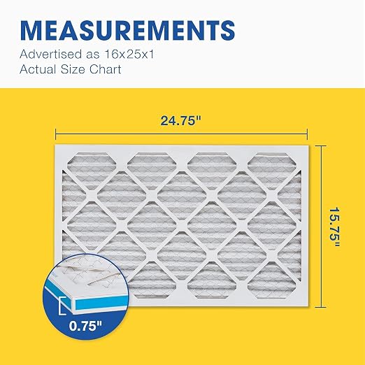 16x25x1 MERV 13 - 4 Count - Pleated HVAC, Furnace & Air Conditioner Filters - Removes Bacteria, Dust, Cold & Flu Germs, Lint