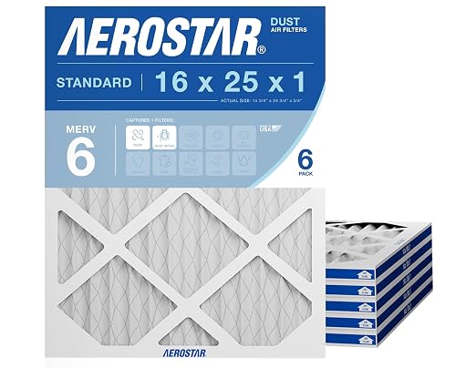 16x25x1 MERV 6 Pleated Air Filter, AC Furnace Air Filter, 6 Pack (Actual Size: 15 3/4"x 24 3/4" x 3/4"), product image