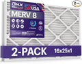 16x25x1 MERV 8 Air Filter 2 Pack - MADE IN USA - Electrostatic Pleated Air Conditioner HVAC AC Furnace Filters - Removes