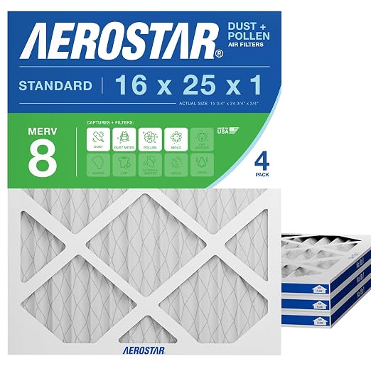 16x25x1 MERV 8 Air Filter, 4 Count, ACTUAL SIZE (15.75 x 24.75 x 0.75), HVAC, Air Conditioning & Furnace Filter Captures