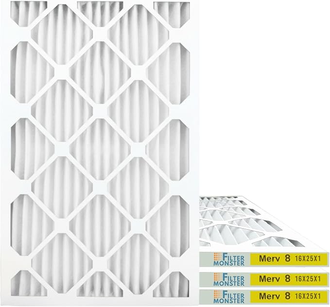 16x25x1 MERV 8 Pleated HVAC Air Conditioner Furnace Replacement Air Filter, 4-Pack (Actual Filter Dimensions 15.5 x 24.5 x.75