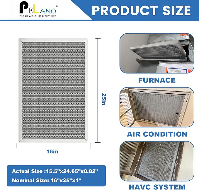 16x25x1 Reusable Air Filter, Electrostatic HVAC Air Filter, Lasts a Lifetime, Washable, Enjoy Fresher Air in Home and Office