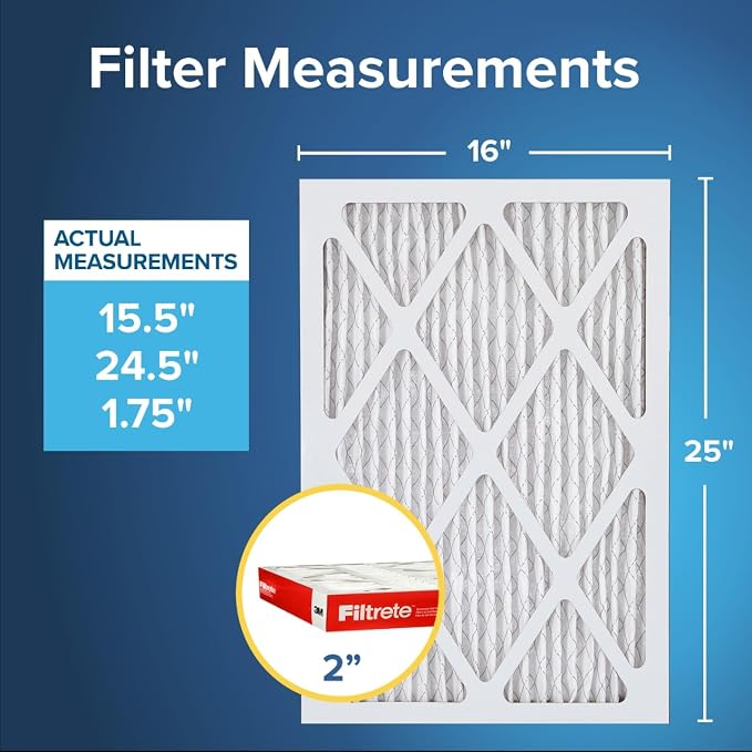 16x25x2 AC Furnace Air Filter, MERV 11, MPR 1000, Allergen Defense, 3-Month Pleated 2-Inch Electrostatic Air Cleaning Filter