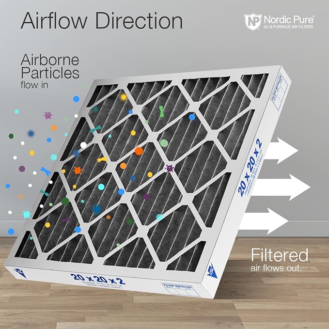 16x25x2 (Actual Size: 15 1/2 x 24 1/2 x 1 3/4) Furnace Air Filters MERV 12 Pleated Plus Carbon 12 Pack, alternate product