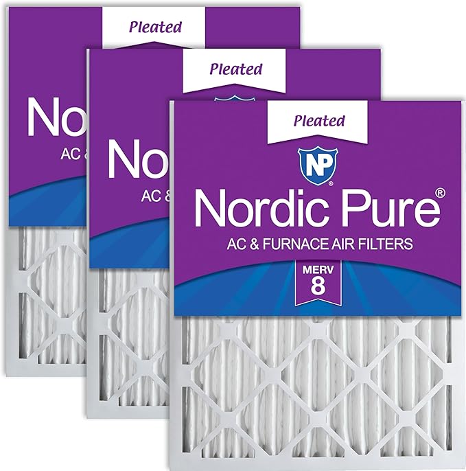 16x25x2 (Actual Size: 15 1/2 x 24 1/2 x 1 3/4) Pleated MERV 8 Air Filters 3 Pack, product image