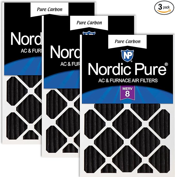 16x25x2 (Actual Size: 15 1/2 x 24 1/2 x 1 3/4) Pure Carbon Pleated Odor Reduction Merv 8 Furnace Filters 3 Pack, product