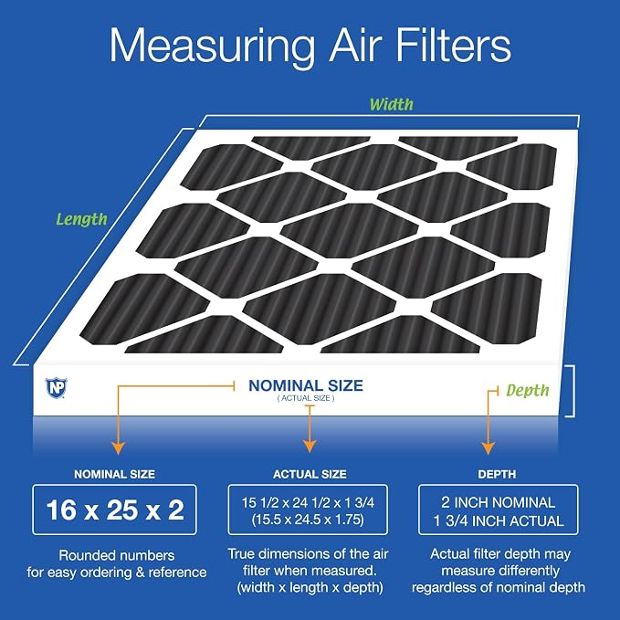 16x25x2 (Actual Size: 15 1/2 x 24 1/2 x 1 3/4) Pure Carbon Pleated Odor Reduction Merv 8 Furnace Filters 3 Pack, alternate
