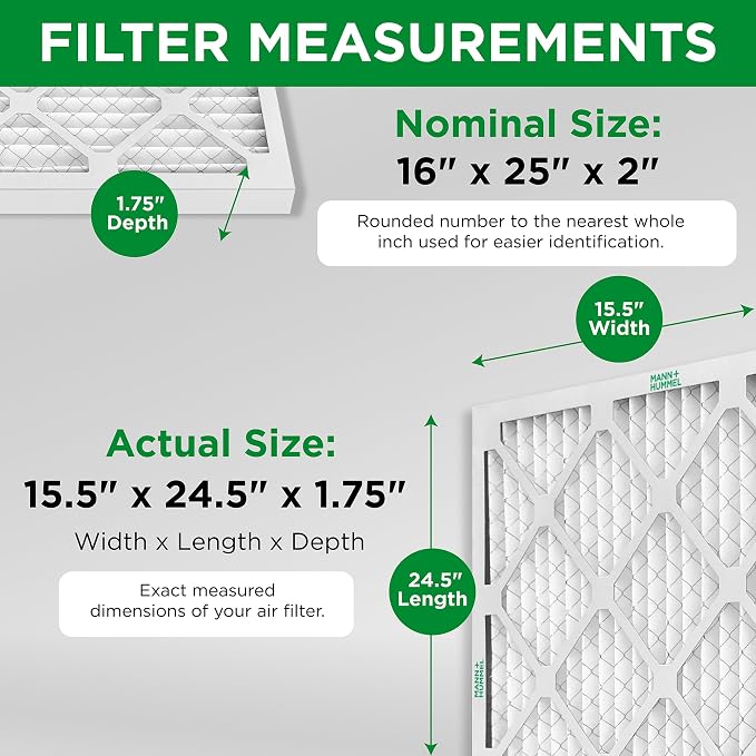 16x25x2 MERV 8 Pleated HVAC AC Furnace Air Filters. Case of 12. (Exact Size: 15.5 x 24.5 x 1.75 Inches), alternate product