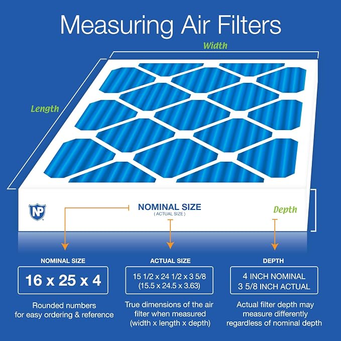 16x25x4 (15 1/2 x 24 1/2 x 3 5/8) Pleated MERV 7 Air Filter 1 Pack, alternate product view 2