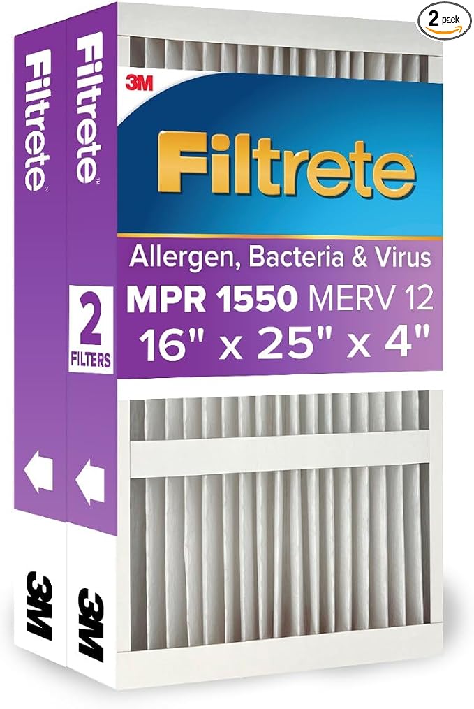 16x25x4 AC Furnace Air Filter, MPR 1550, MERV 12, Fits Lennox &, Certified Asthma & Allergy Friendly, product image