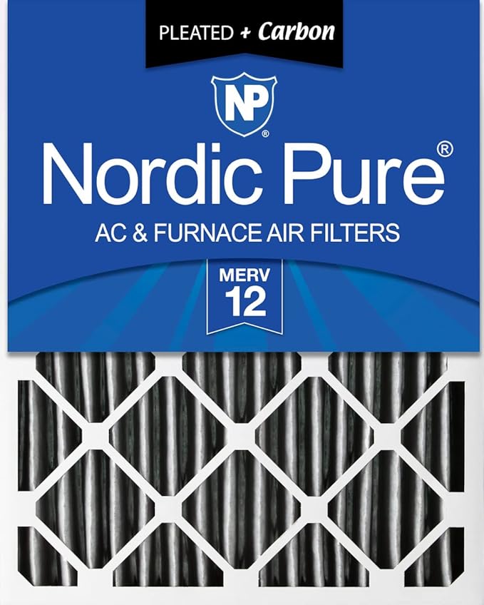 16x25x4 (Actual Size: 15 1/2 x 24 1/2 x 3 5/8) Pleated Air Filter MERV 12 Pleated + Carbon 1 Pack, product image