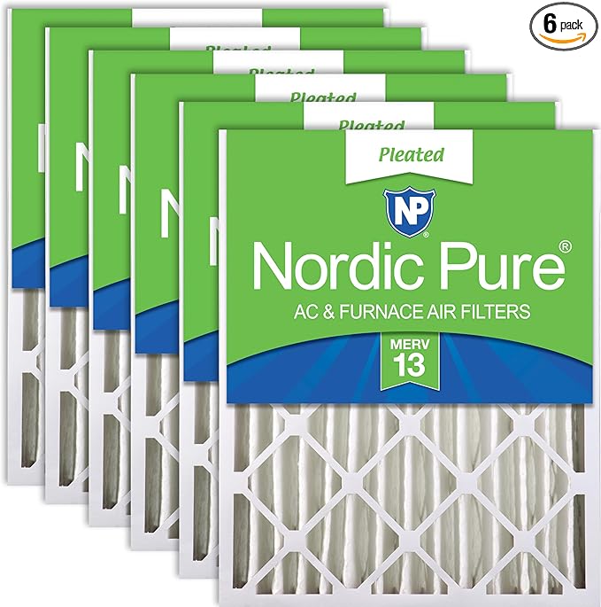 16x25x4 (Actual Size: 15 1/2 x 24 1/2 x 3 5/8) Pleated MERV 13 Air Filters 6 Pack, product image