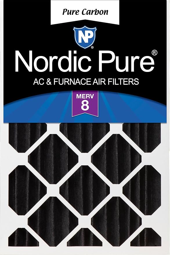 16x25x4 (Actual Size: 15 1/2 x 24 1/2 x 3 5/8) Pure Carbon Pleated Odor Reduction Merv 8 Furnace Filter 1 Pack, product image