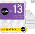 16x25x4 Air Filter, MERV 13, MPR 1500, 6 Pack, Furnace Air Filter for HVAC (Actual Size: 16.5"x25.5"x3.63") DUST, Pet &