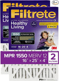 16x25x4(SlimFit), AC Furnace Air Filter, MPR 1550 DP, Healthy Living Ultra Allergen Deep Pleat, 2-Pack (actual dimensions