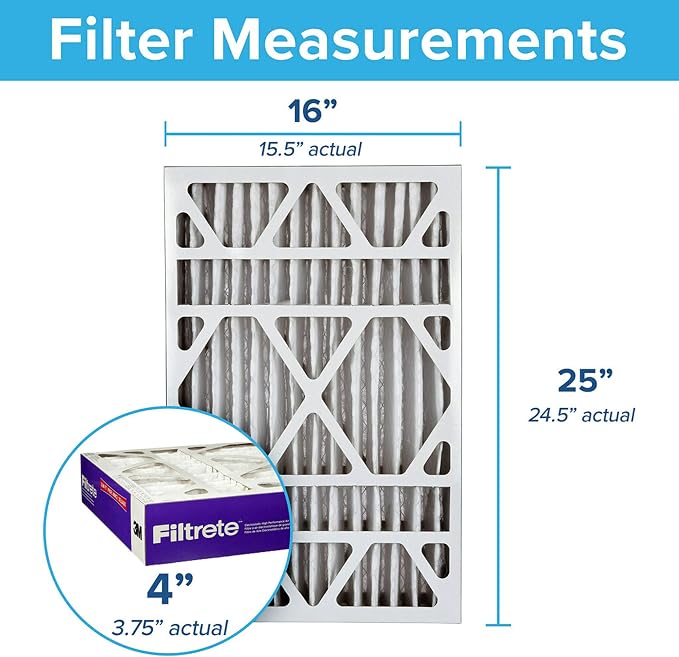 16x25x4(SlimFit), AC Furnace Air Filter, MPR 1550 DP, Healthy Living Ultra Allergen Deep Pleat, 2-Pack (actual dimensions