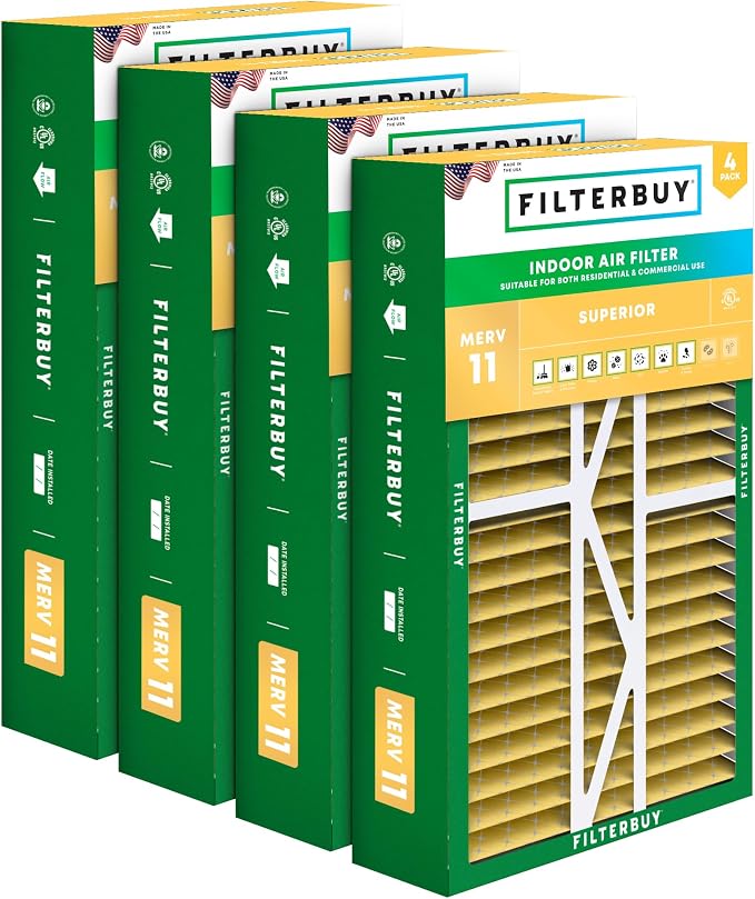 16x25x5 Air Filter MERV 11 Superior Pet & Allergy Defense (4-Pack), Pleated HVAC AC Furnace Filters for, Coleman