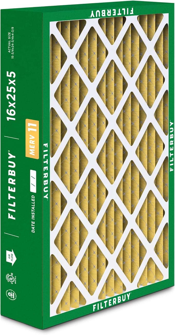 16x25x5 Air Filter MERV 11 Superior Pet & Allergy Defense (4-Pack), Pleated HVAC AC Furnace Filters for FC100A1029