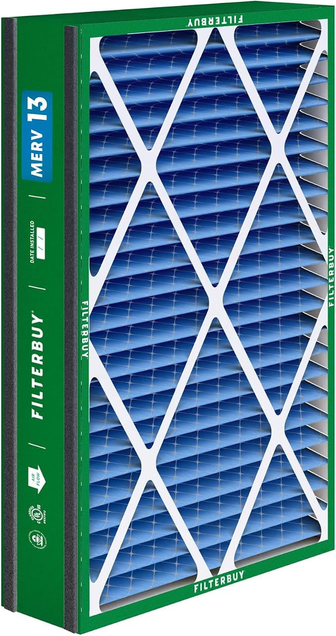 16x25x5 Air Filter MERV 13 Optimal Smoke & Allergy Defense (2-Pack), Electrostatic Pleated HVAC AC Furnace Filters for