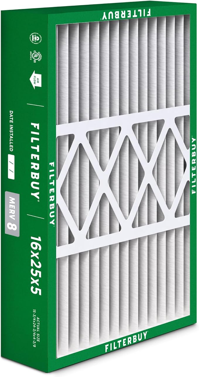 16x25x5 Air Filter MERV 8 Essential Dust & Allergy Defense (4-Pack), Pleated HVAC AC Furnace Filters for