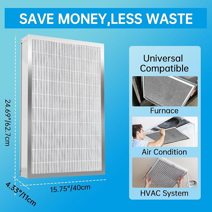 16x25x5 Reusable Electrostatic Air Filter HVAC AC Furnace Filter,Washable, Lasts a Lifetime,Permanent Filter,for