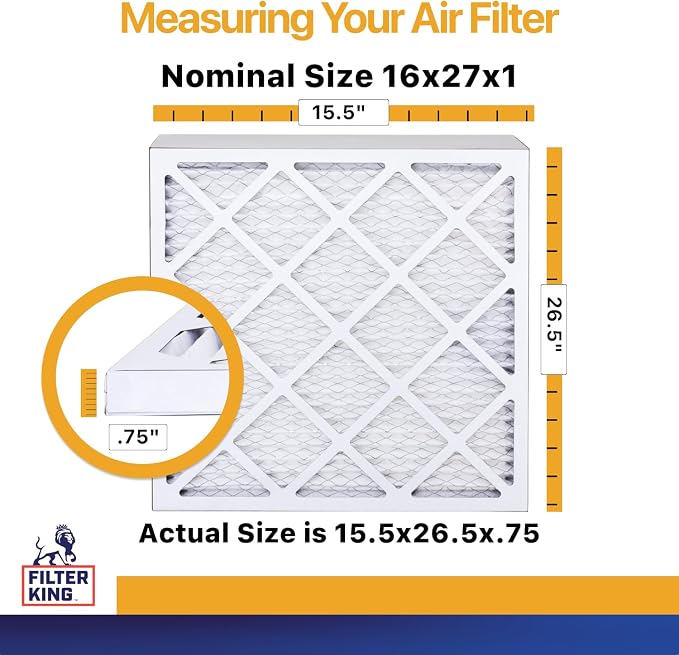 16x27x1 Air Filter (MERV 13) (6-Pack) Dust & Allergy Control AC Furnace Filters, MADE IN USA, HVAC, Pleated, Electrostatic