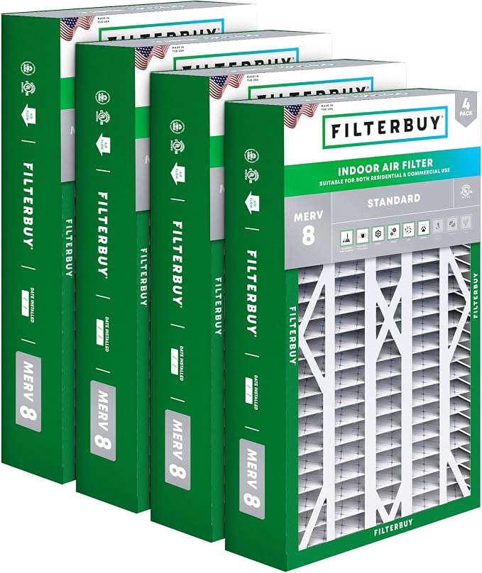 16x28x6 Air Filter MERV 8 Essential Dust & Allergy Defense (4-Pack), Pleated HVAC AC Furnace Filters for Space-Gard