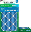 16x30x2 Air Filter MERV 13 Optimal Smoke & Allergy Defense (2-Pack), Electrostatic Pleated HVAC AC Furnace Filters