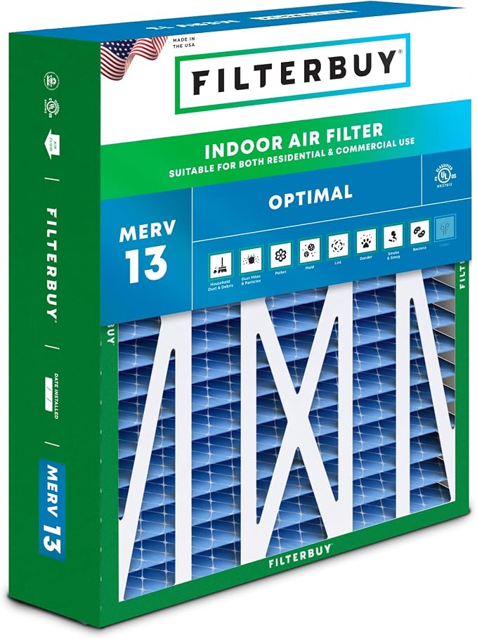 17.5x21x5 Air Filter MERV 13 Optimal Smoke & Allergy Defense (1-Pack), Electrostatic Pleated HVAC AC Furnace