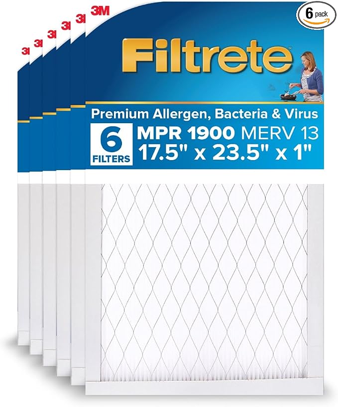 17.5x23.5x1 AC Furnace Air Filter, MERV 13, MPR 1900, Premium Allergen, Bacteria&Virus Filter, 3-Month Pleated 1-Inch