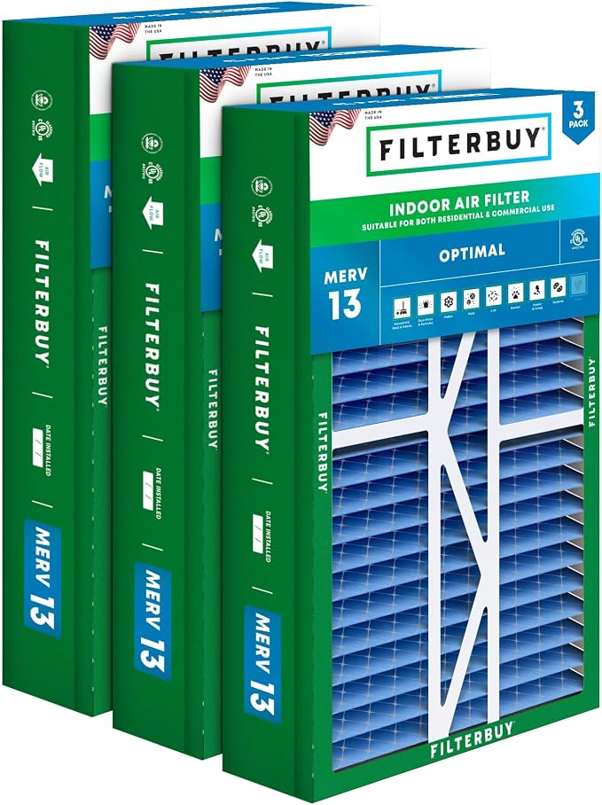 17.5x27x5 Air Filter MERV 13 Optimal Smoke & Allergy Defense (3-Pack), Pleated HVAC AC Furnace Filters for Trane Perfect Fit
