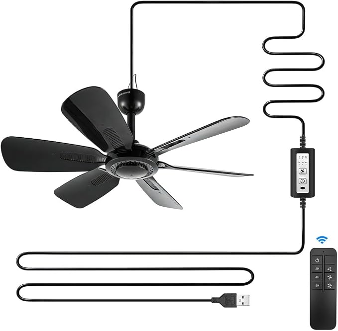 17.7" Inch Portable Ceiling Fan with Remote Control Timing 3 Speed,USB Plug In,5V DC Powered,6 Blades,Indoor/Outdoor RV